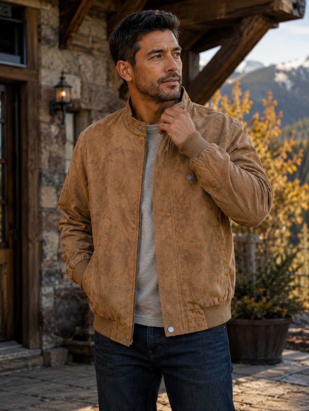 A Emporio Collezione Faux Suede Bomber Jacket Tan Brown Mens M